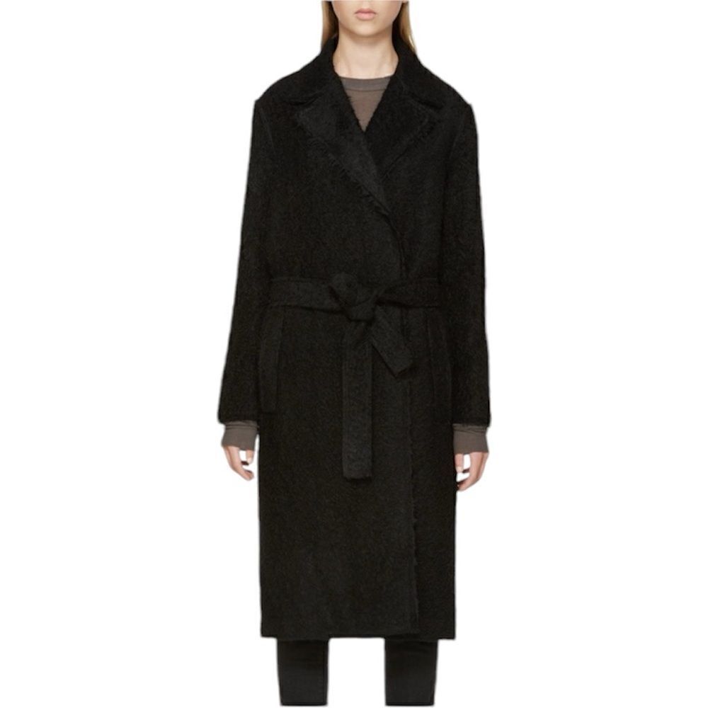 Helmut Lang Black Shaggy Alpaca and Virgin Wool Blend Coat